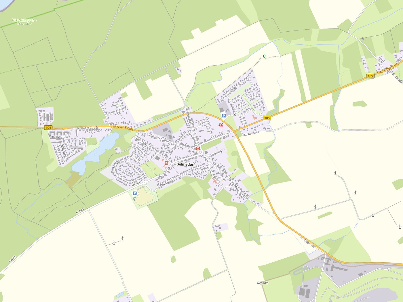 Kartenausschnitt Selmsdorf mit Gewässern