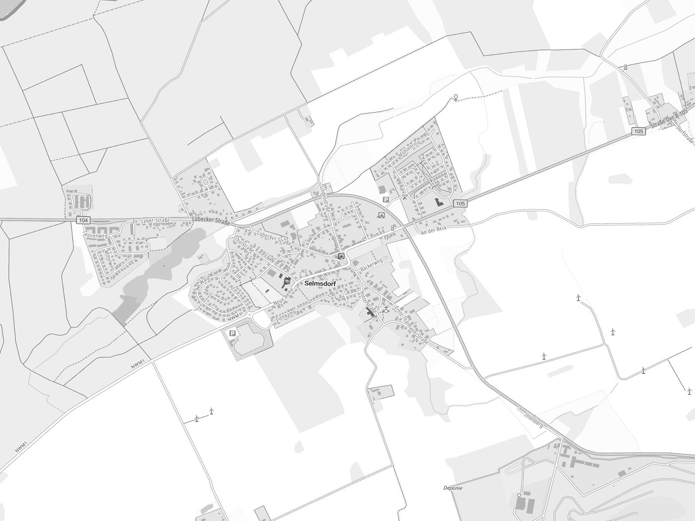 Kartenausschnitt Selmsdorf mit Gewässern