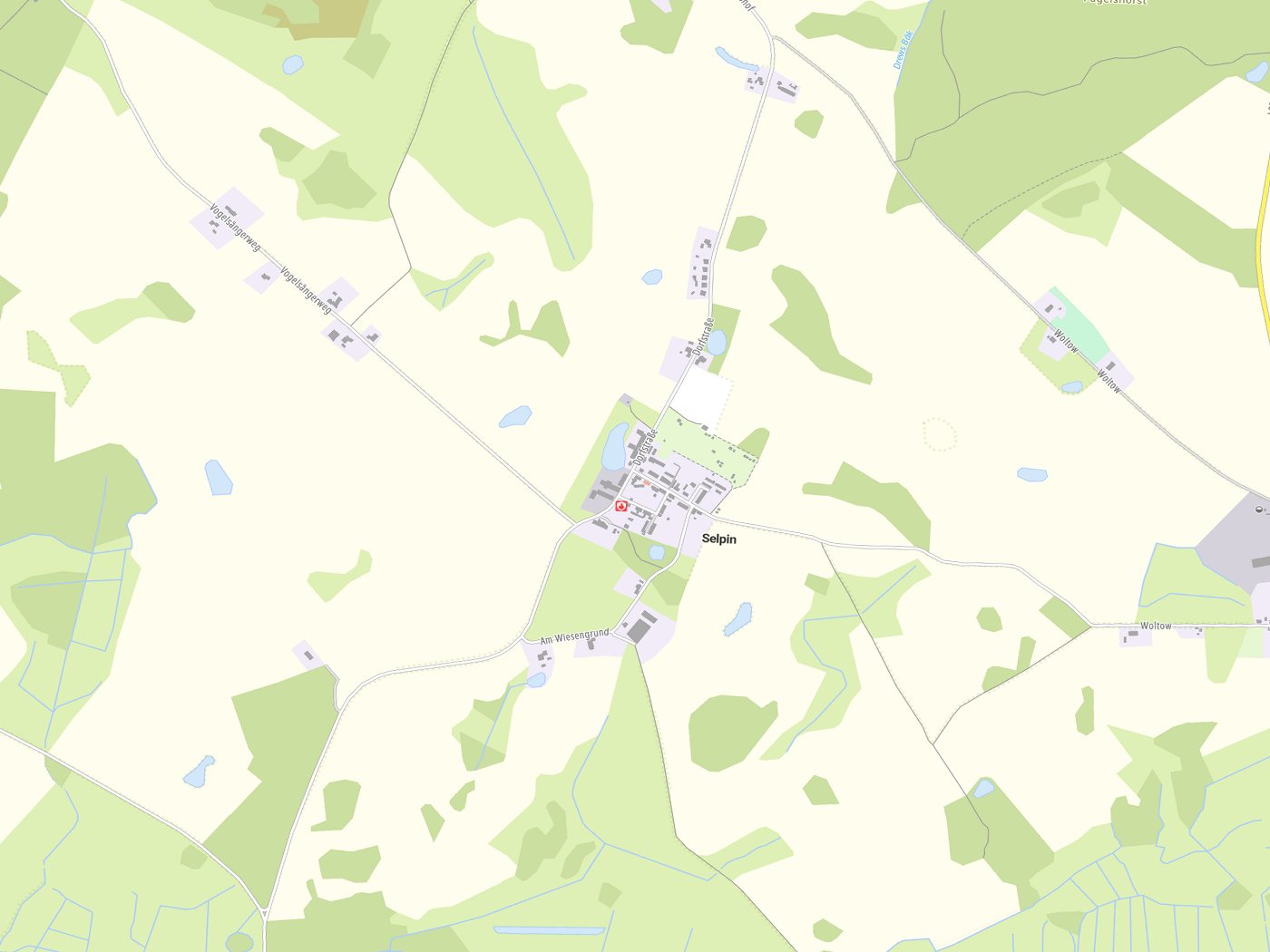 Kartenausschnitt Selpin mit Gewässern