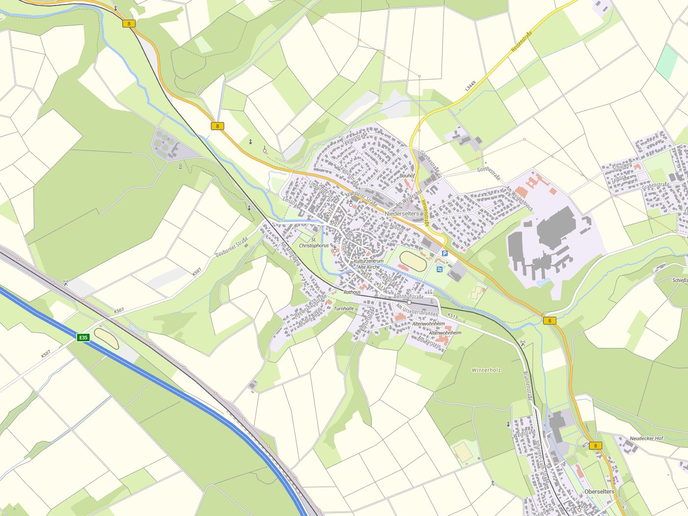 Kartenausschnitt Selters (Taunus) mit Gewässern