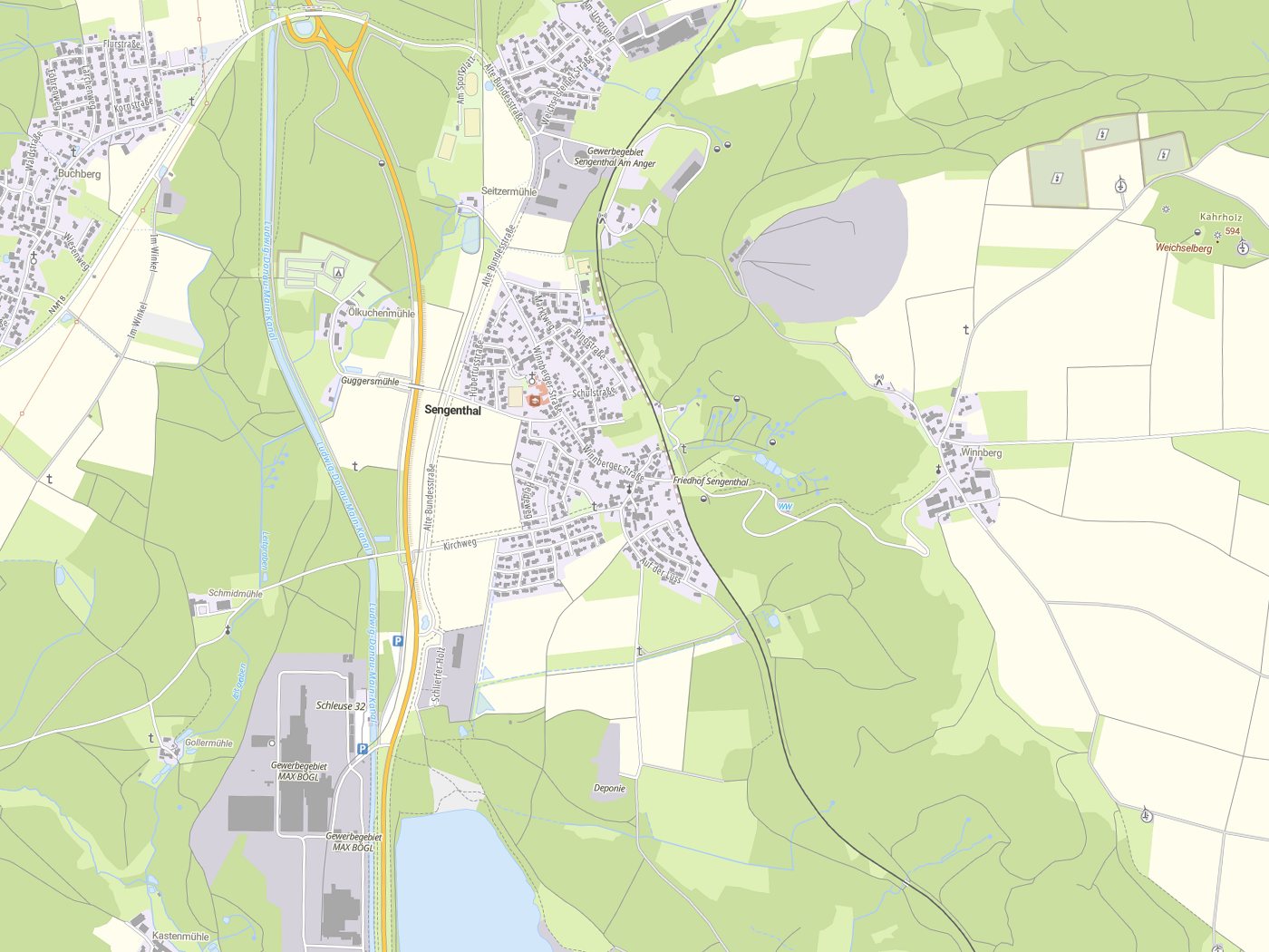 Kartenausschnitt Sengenthal mit Gewässern