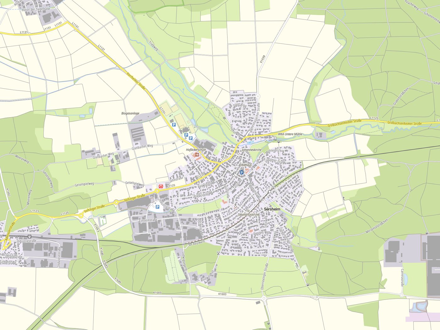 Kartenausschnitt Sersheim mit Gewässern