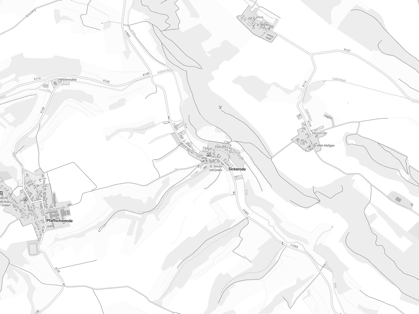 Kartenausschnitt Sickerode mit Gewässern