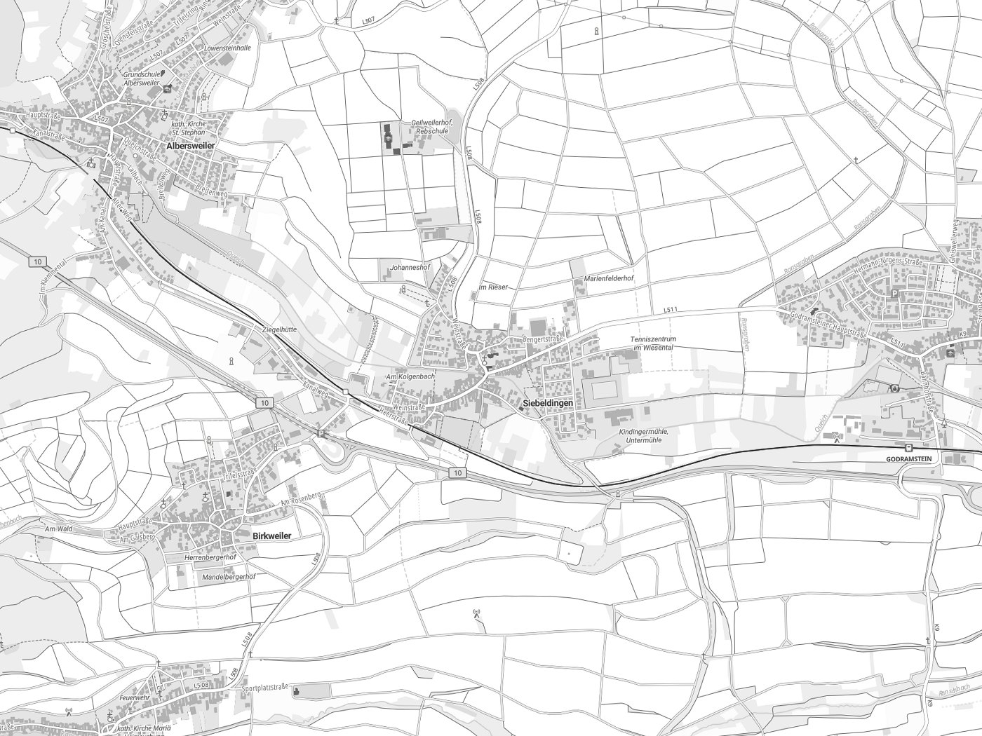 Kartenausschnitt Siebeldingen mit Gewässern
