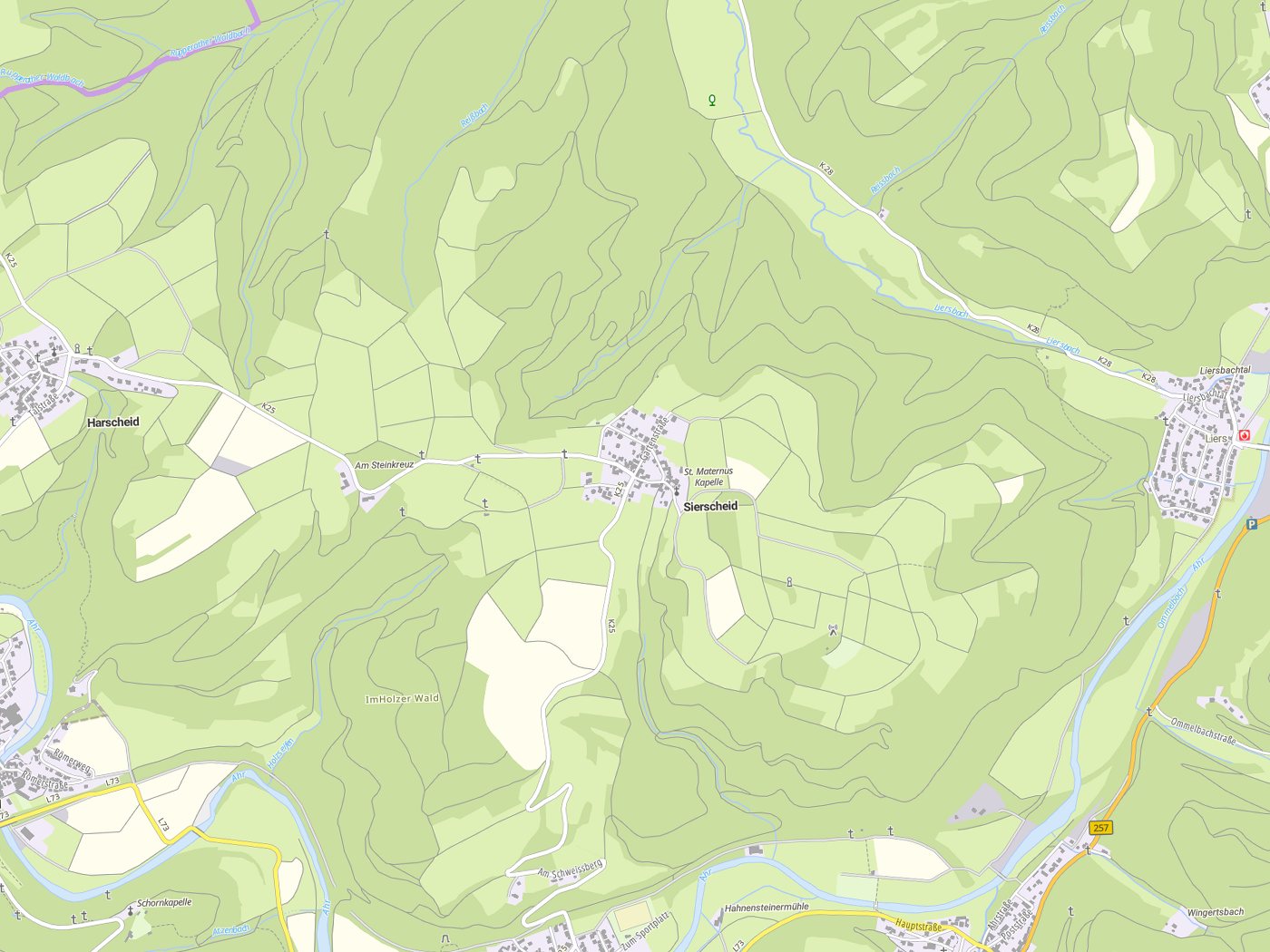 Kartenausschnitt Sierscheid mit Gewässern
