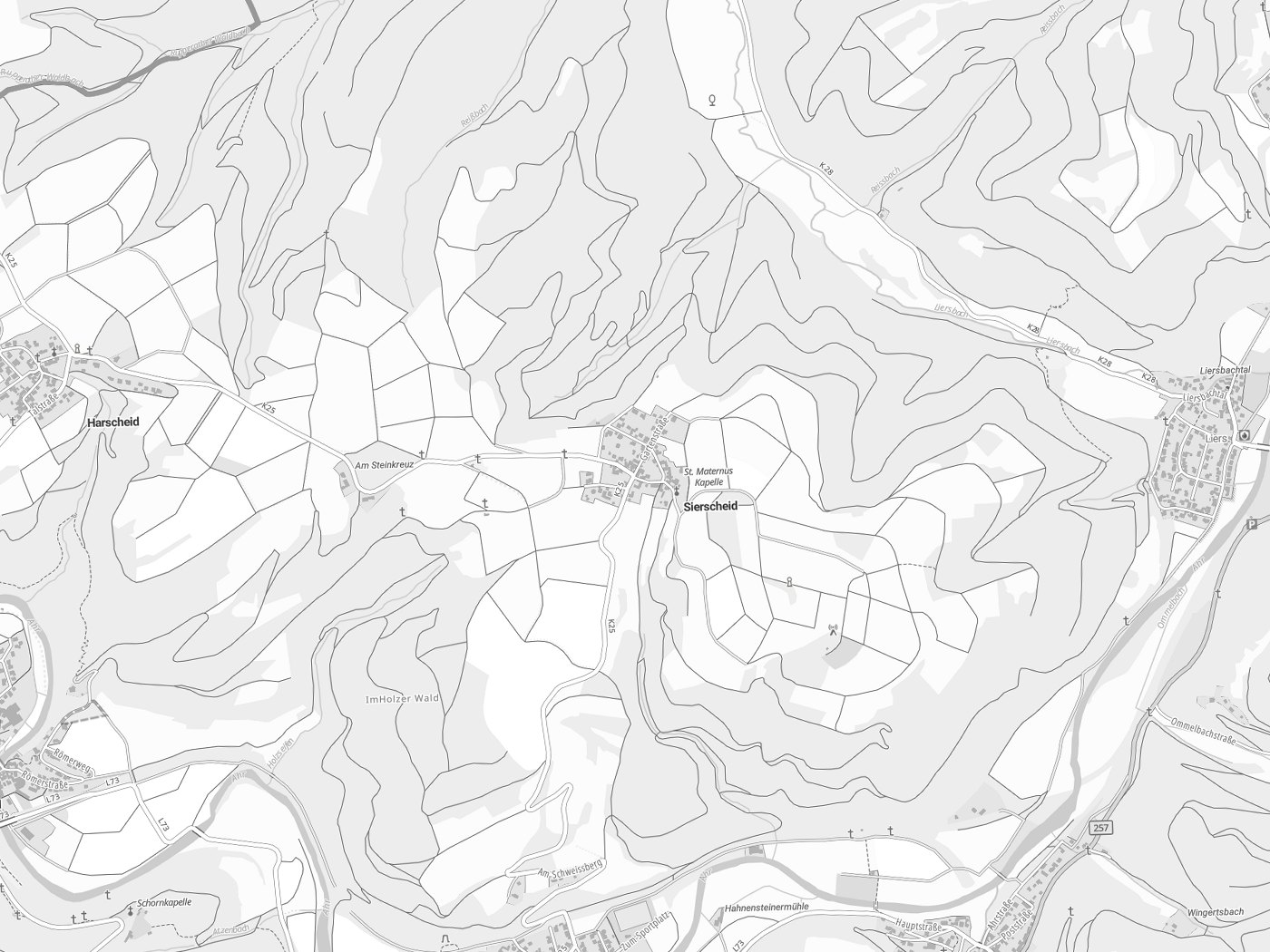 Kartenausschnitt Sierscheid mit Gewässern