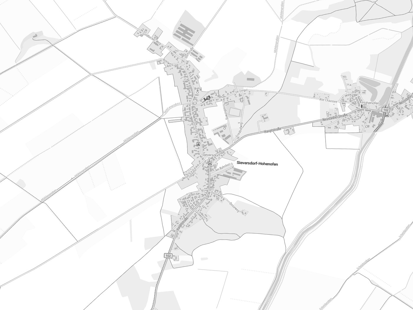 Kartenausschnitt Sieversdorf-Hohenofen mit Gewässern