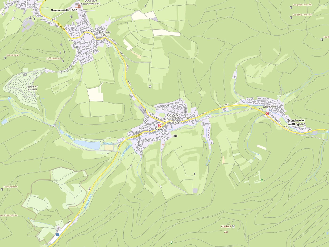 Kartenausschnitt Silz mit Gewässern