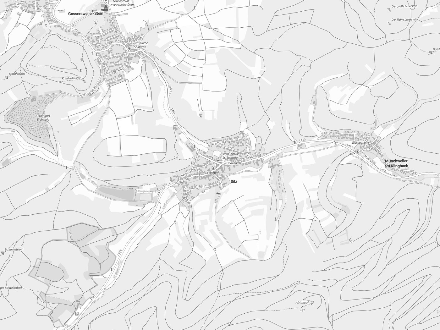 Kartenausschnitt Silz mit Gewässern