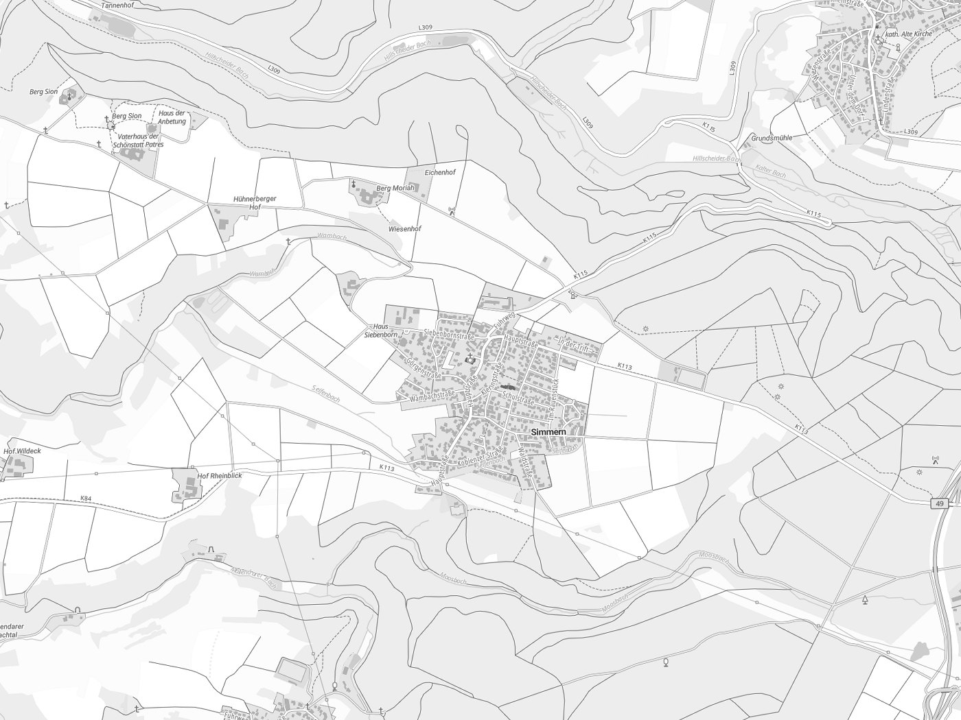 Kartenausschnitt Simmern mit Gewässern