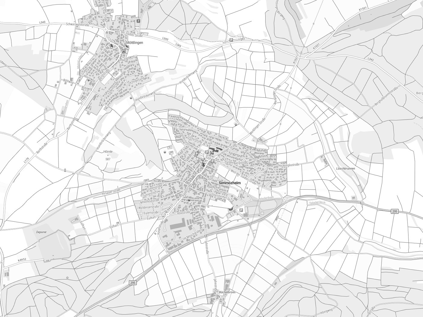 Kartenausschnitt Simmozheim mit Gewässern