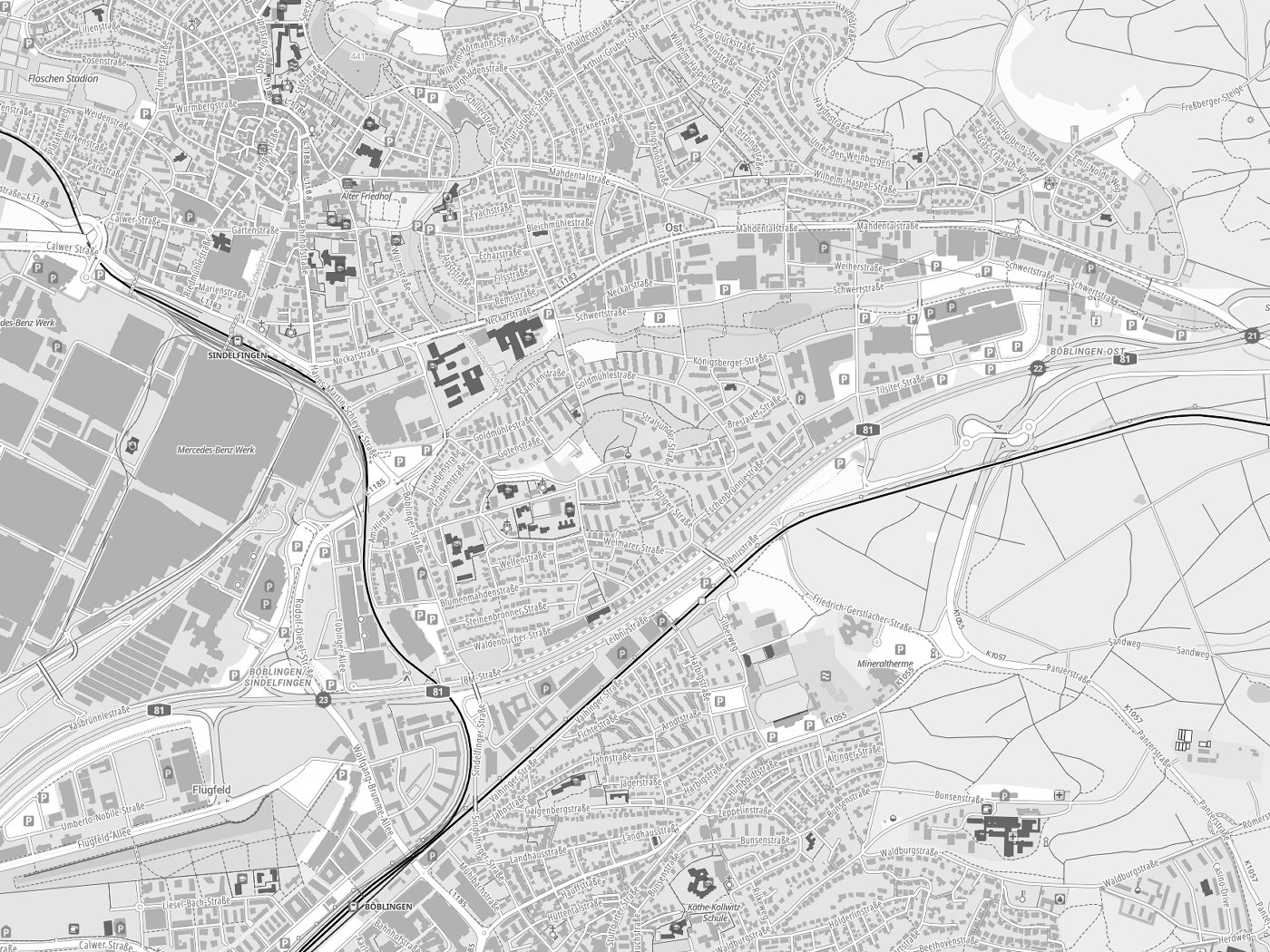 Kartenausschnitt Sindelfingen mit Gewässern
