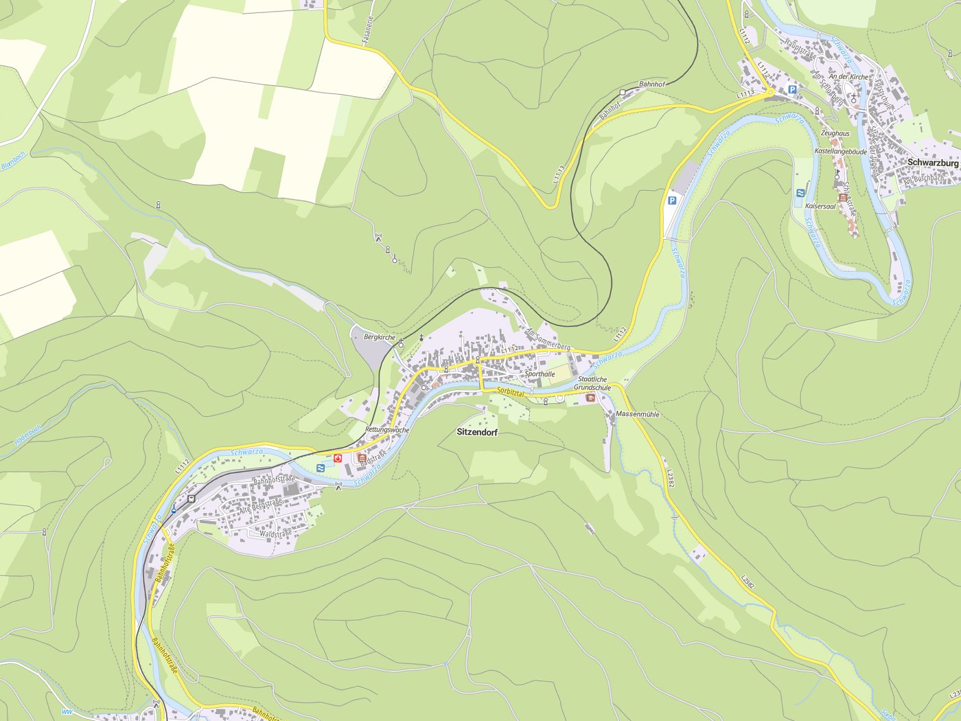 Kartenausschnitt Sitzendorf mit Gewässern