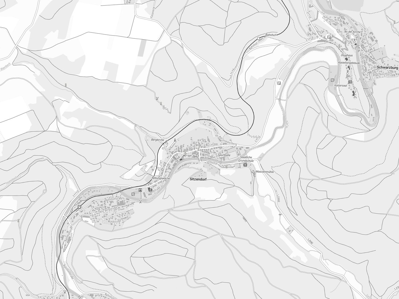 Kartenausschnitt Sitzendorf mit Gewässern