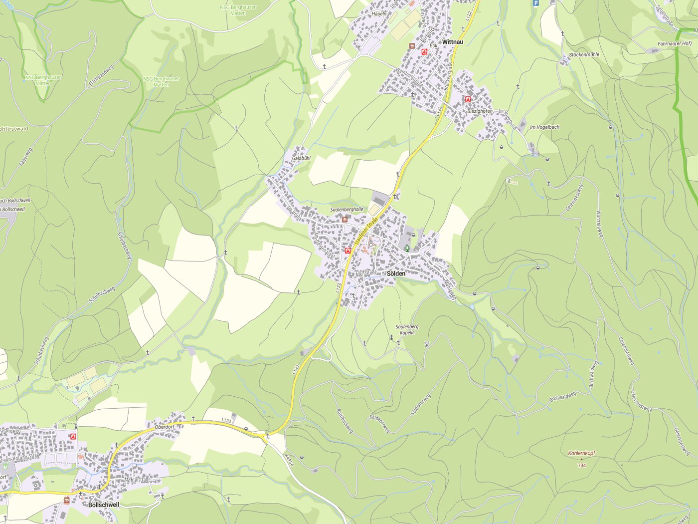 Kartenausschnitt Sölden mit Gewässern