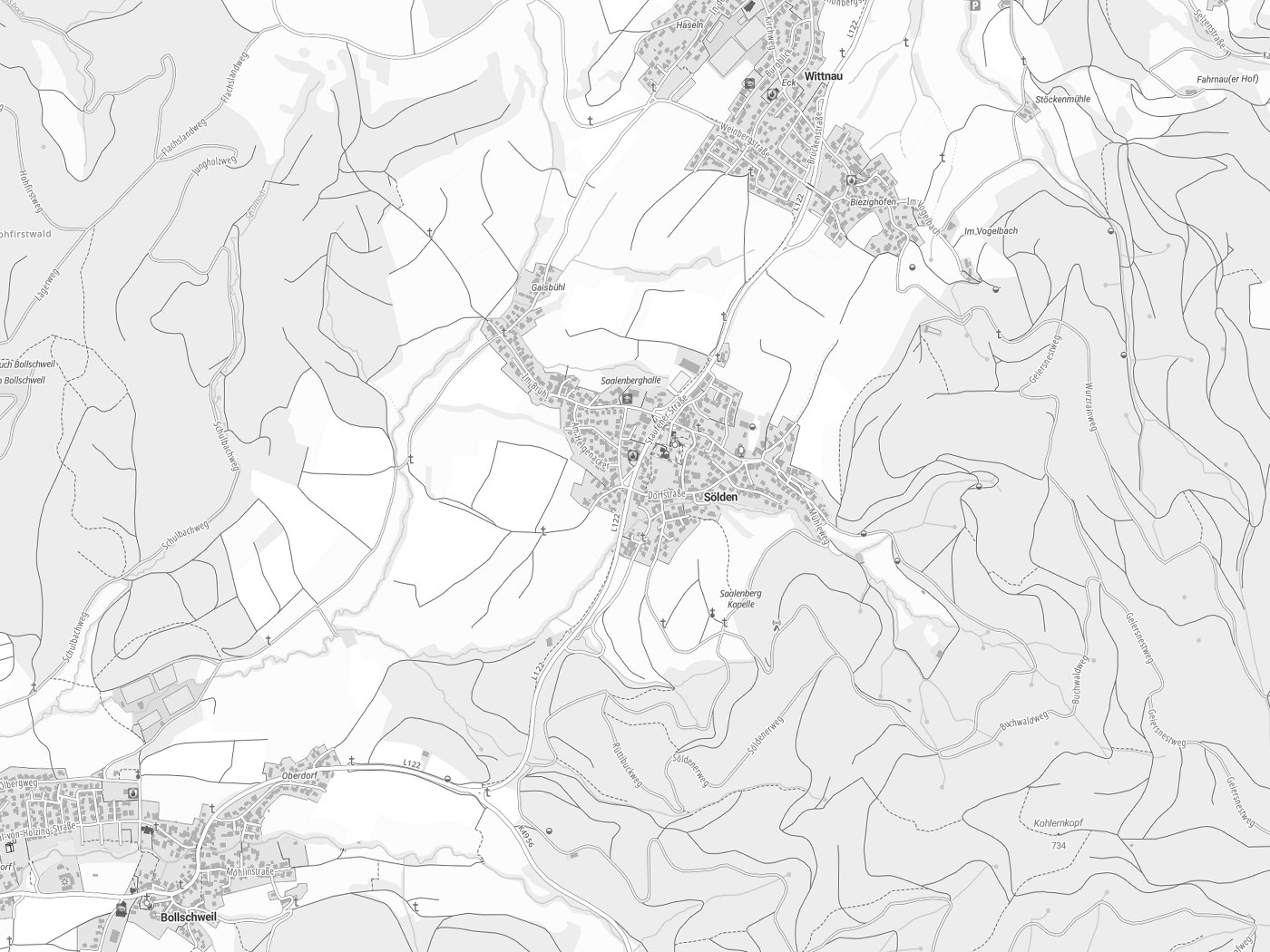 Kartenausschnitt Sölden mit Gewässern