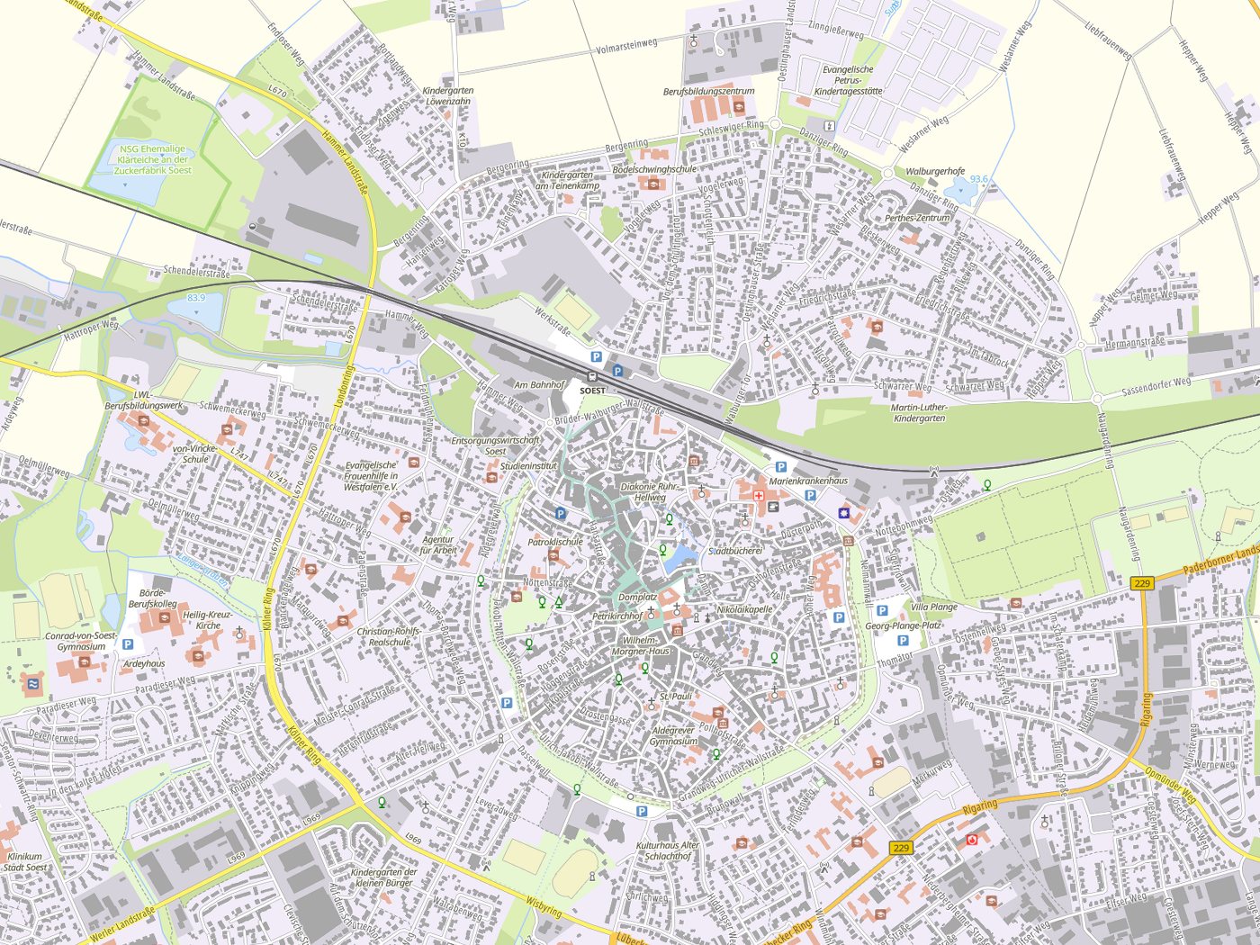 Kartenausschnitt Soest mit Gewässern
