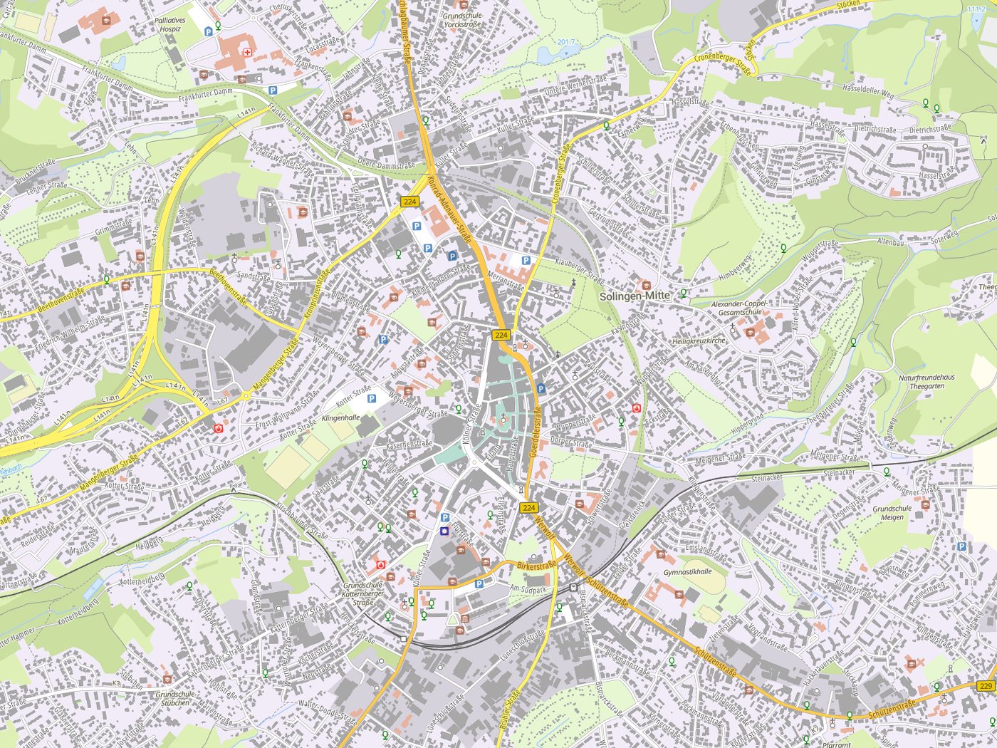 Kartenausschnitt Solingen mit Gewässern