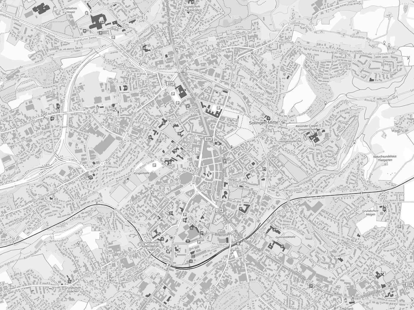 Kartenausschnitt Solingen mit Gewässern
