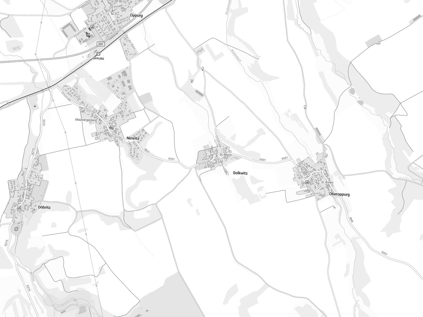 Kartenausschnitt Solkwitz mit Gewässern