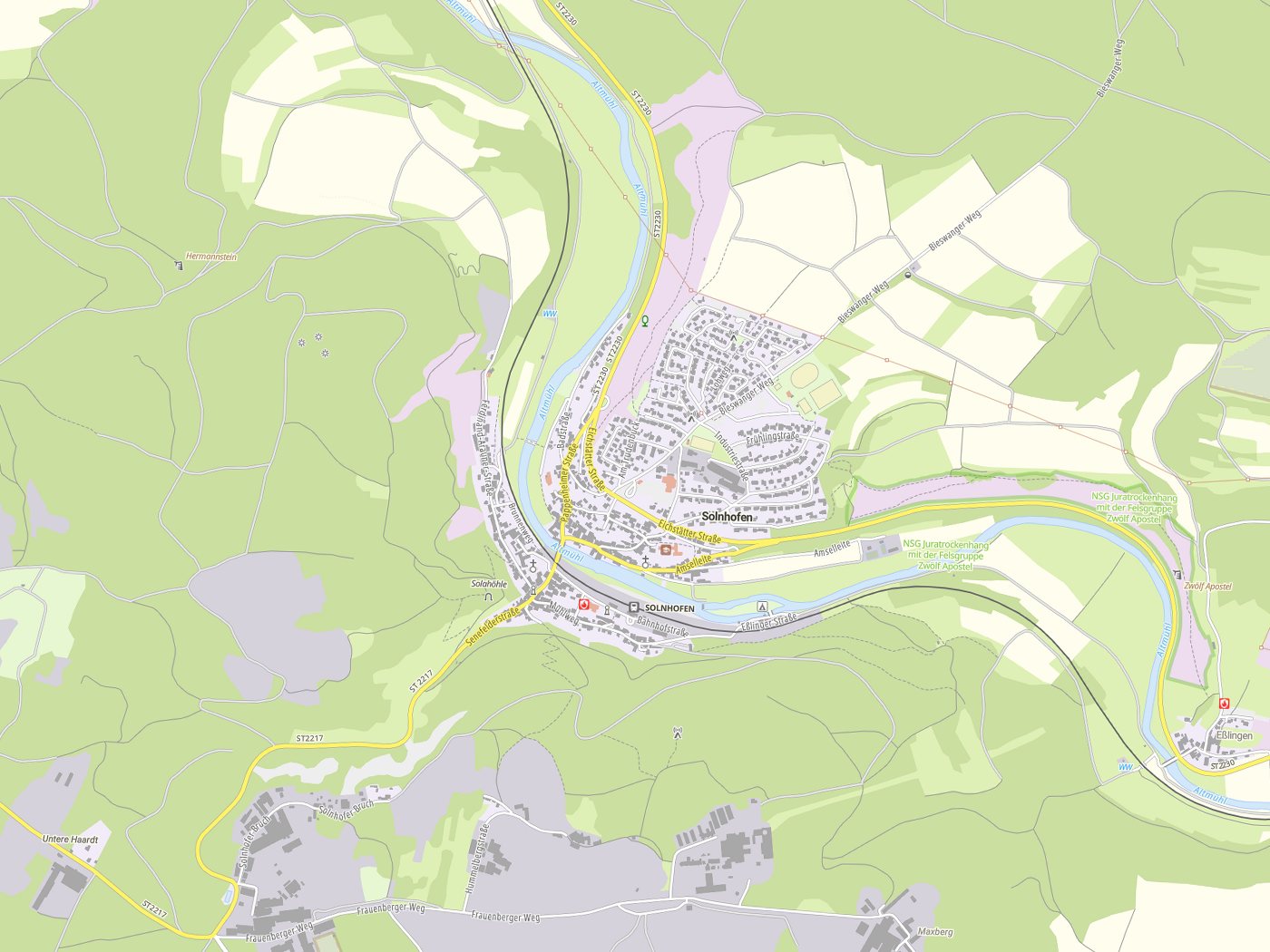 Kartenausschnitt Solnhofen mit Gewässern