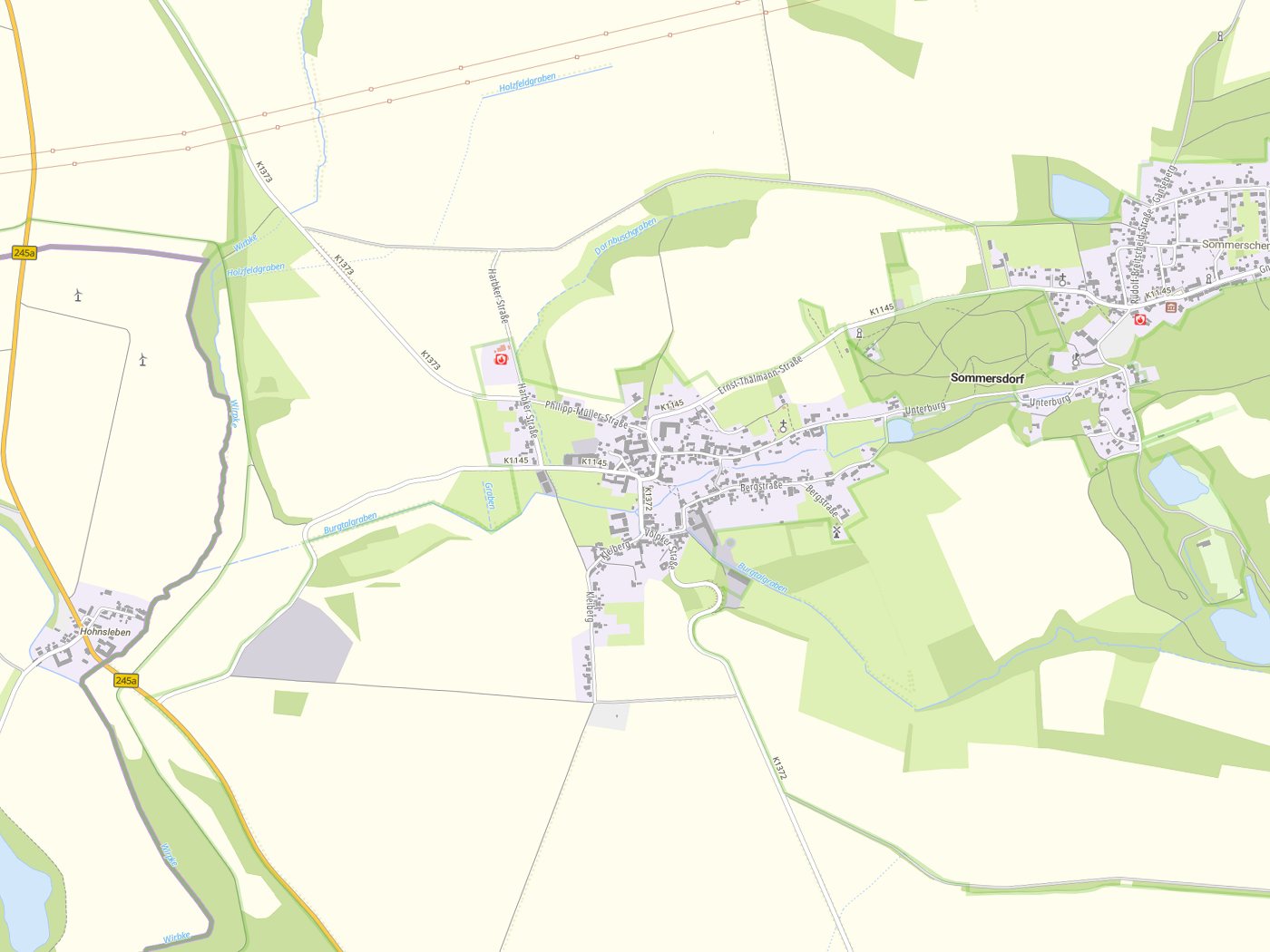 Kartenausschnitt Sommersdorf mit Gewässern