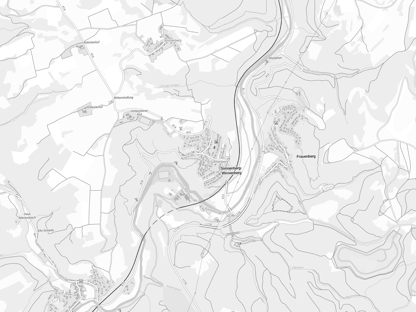 Kartenausschnitt Sonnenberg-Winnenberg mit Gewässern