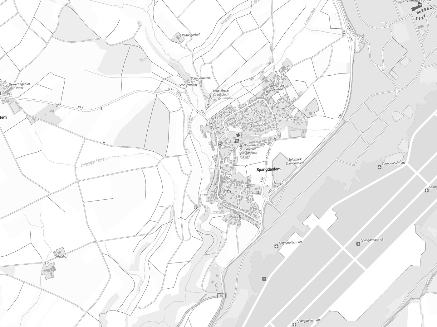 Kartenausschnitt Spangdahlem mit Gewässern