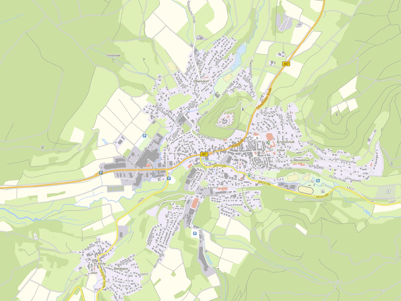 Kartenausschnitt Spangenberg mit Gewässern