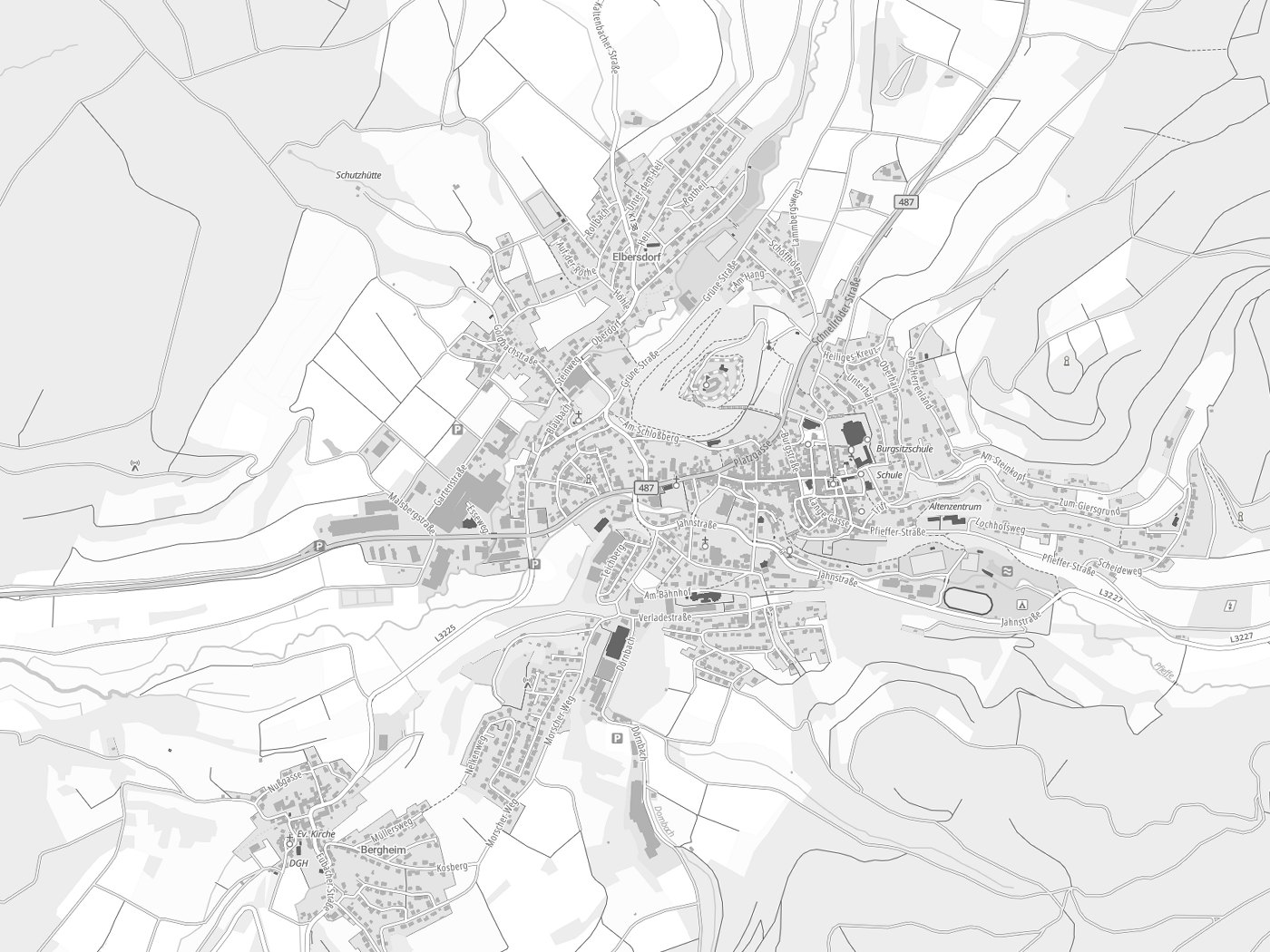 Kartenausschnitt Spangenberg mit Gewässern