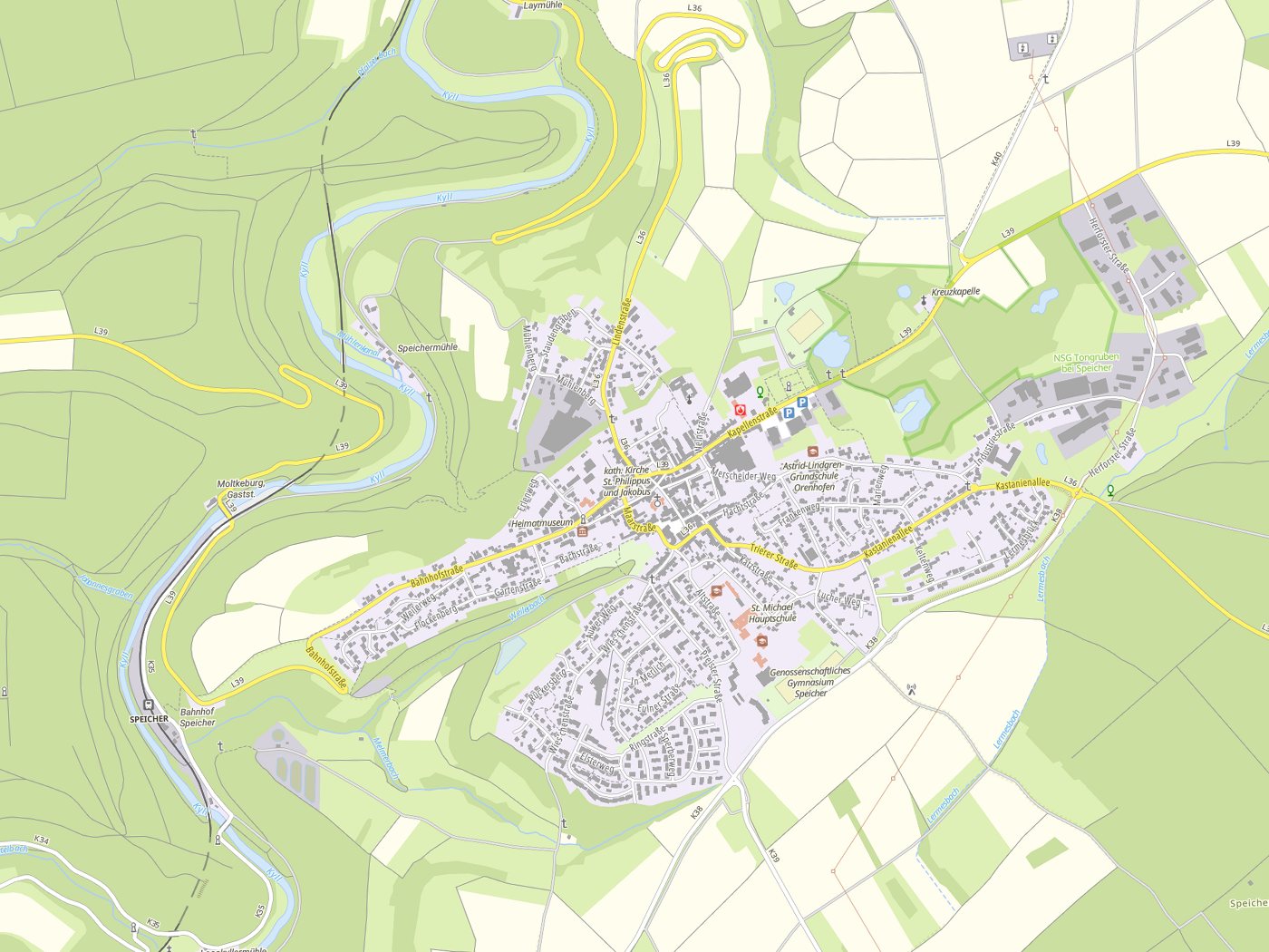 Kartenausschnitt Speicher mit Gewässern