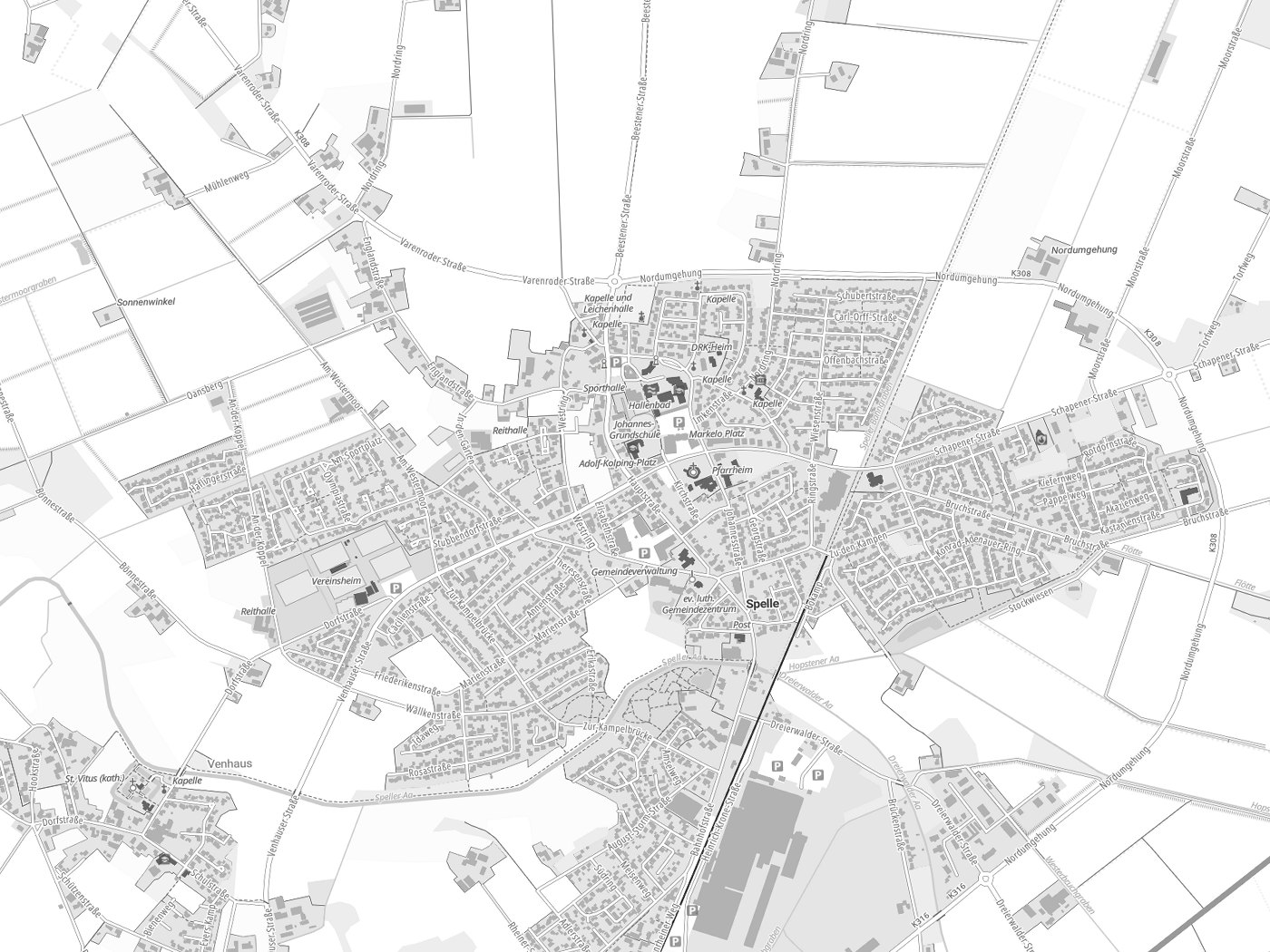 Kartenausschnitt Spelle mit Gewässern
