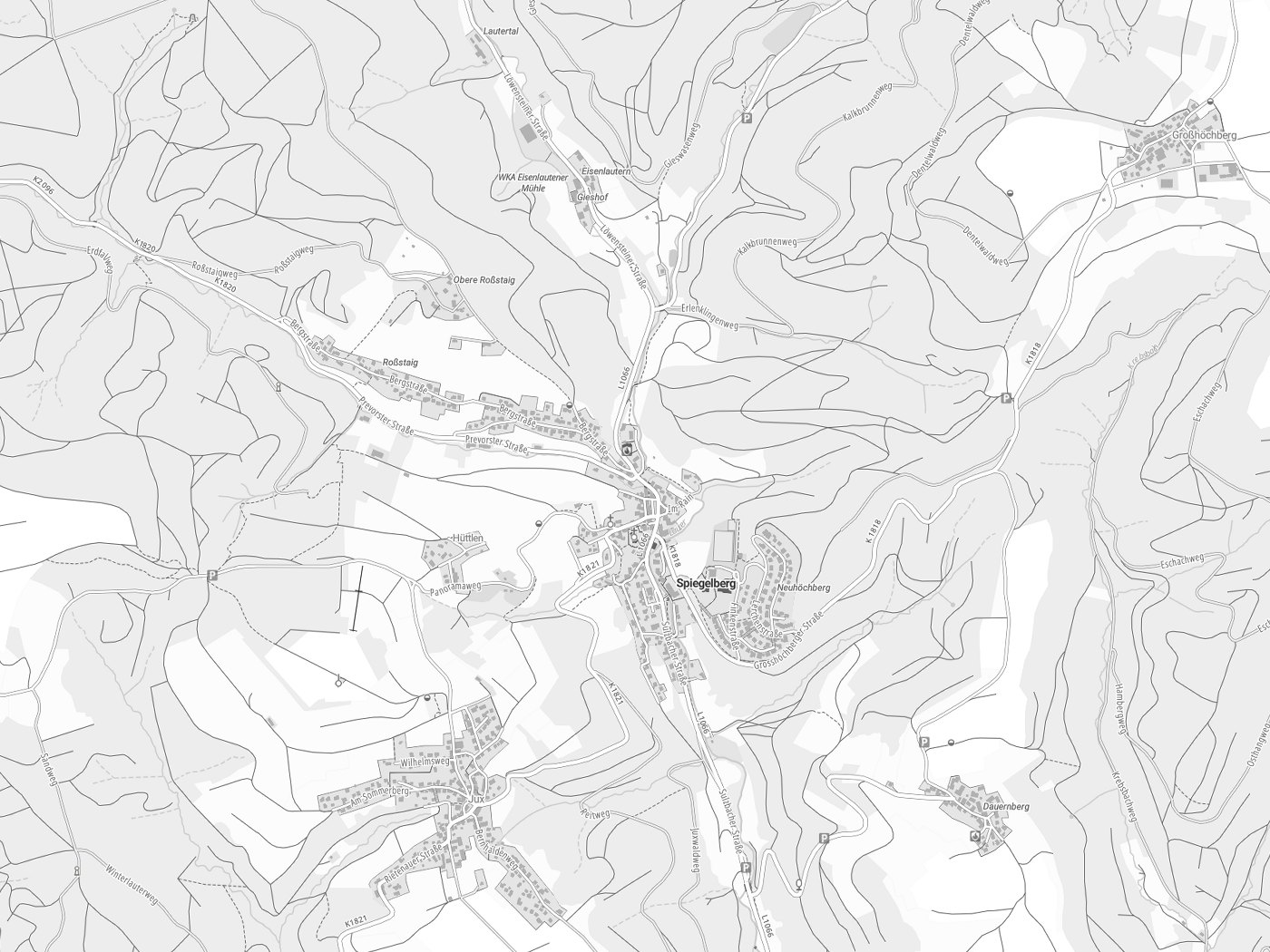 Kartenausschnitt Spiegelberg mit Gewässern