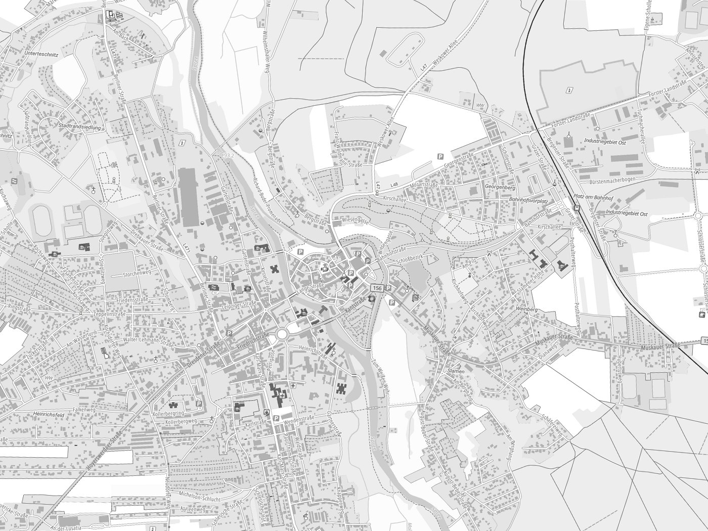 Kartenausschnitt Spremberg/Grodk mit Gewässern