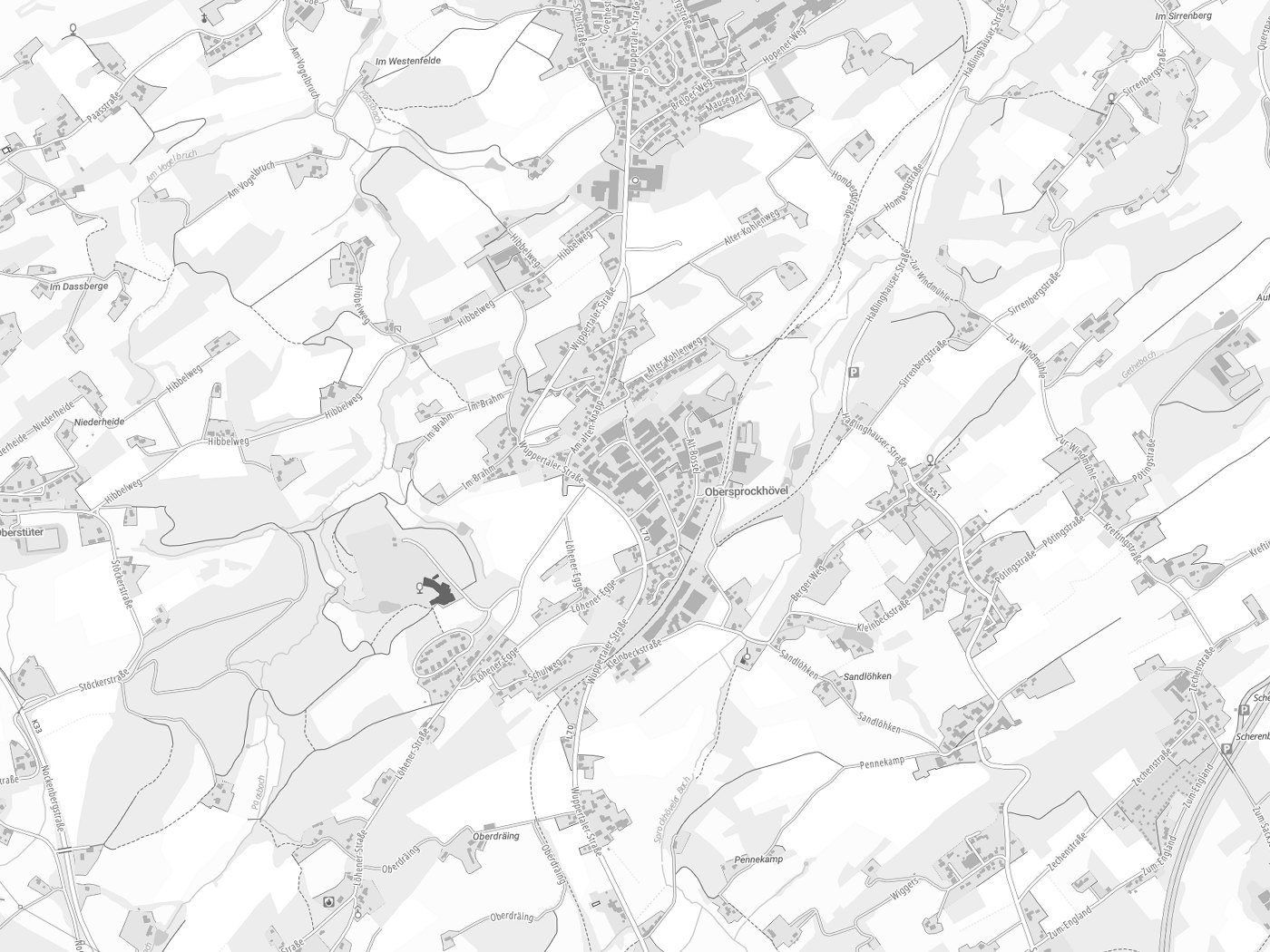 Kartenausschnitt Sprockhövel mit Gewässern