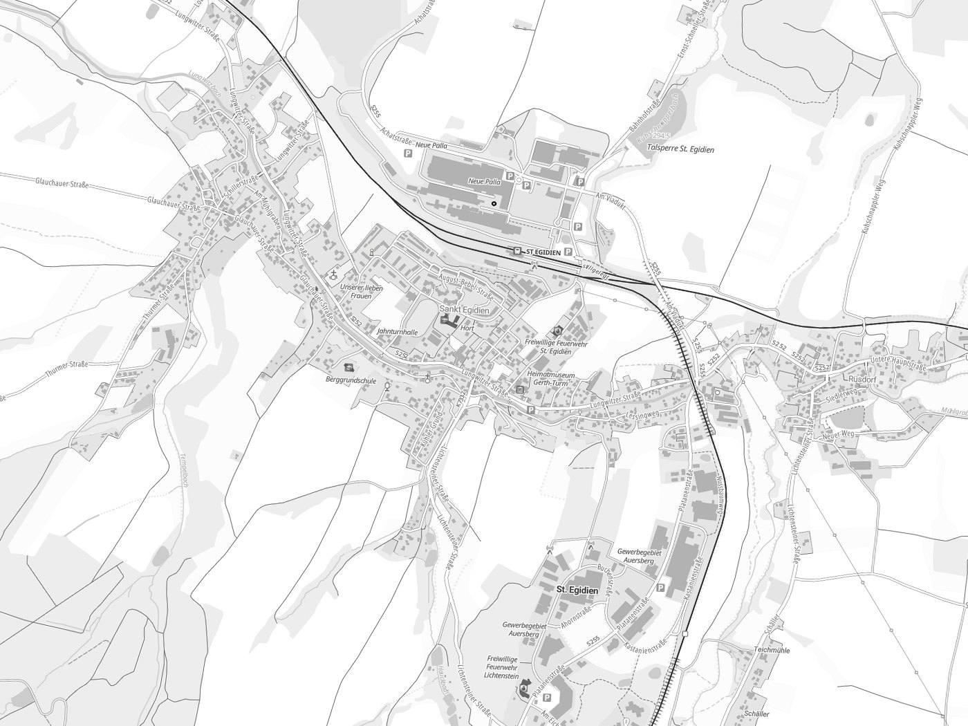 Kartenausschnitt St. Egidien mit Gewässern