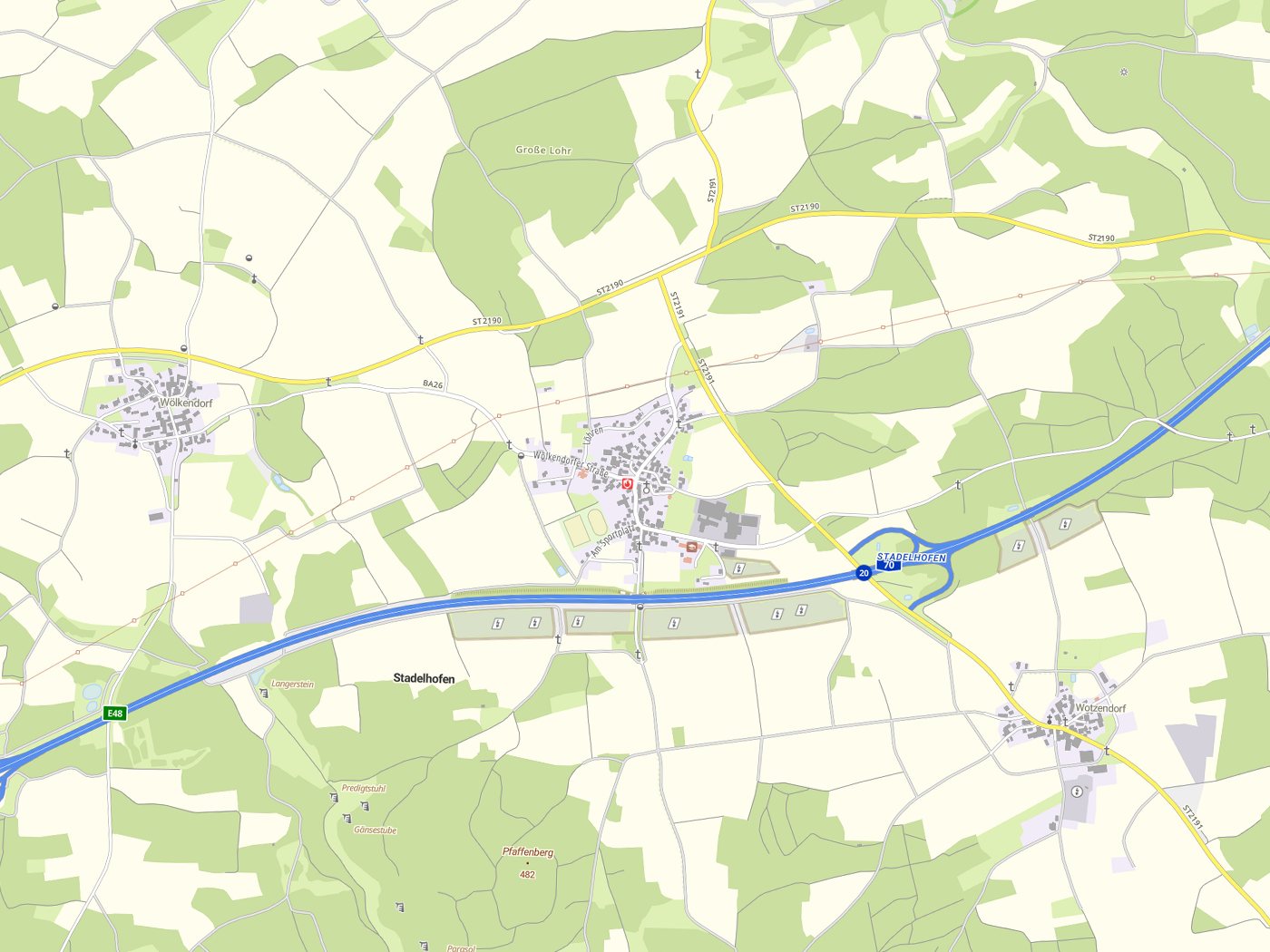 Kartenausschnitt Stadelhofen mit Gewässern