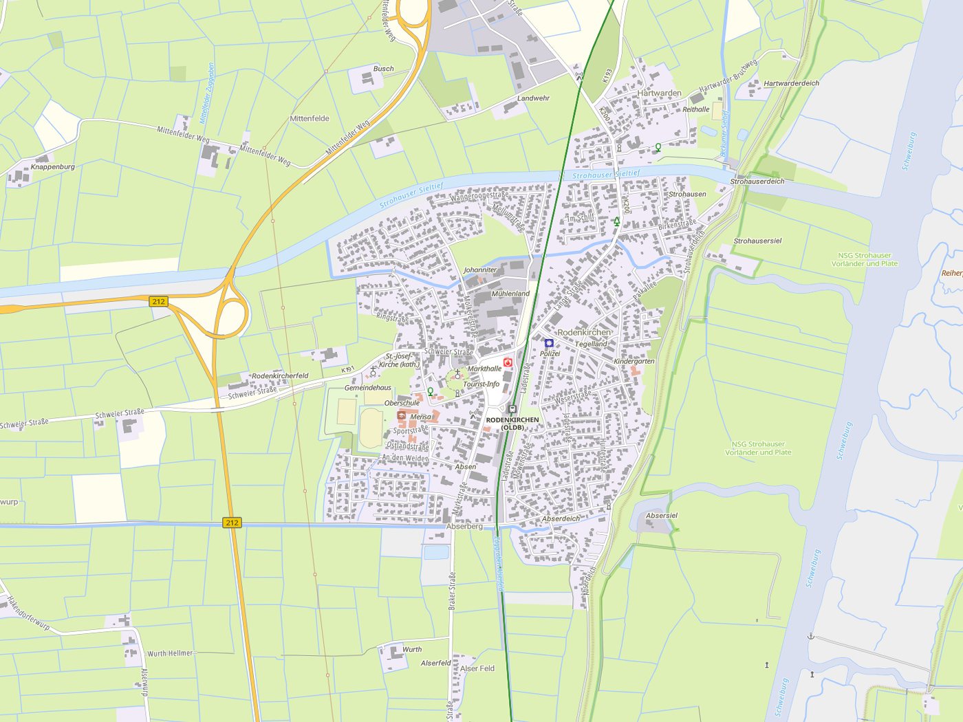 Kartenausschnitt Stadland mit Gewässern