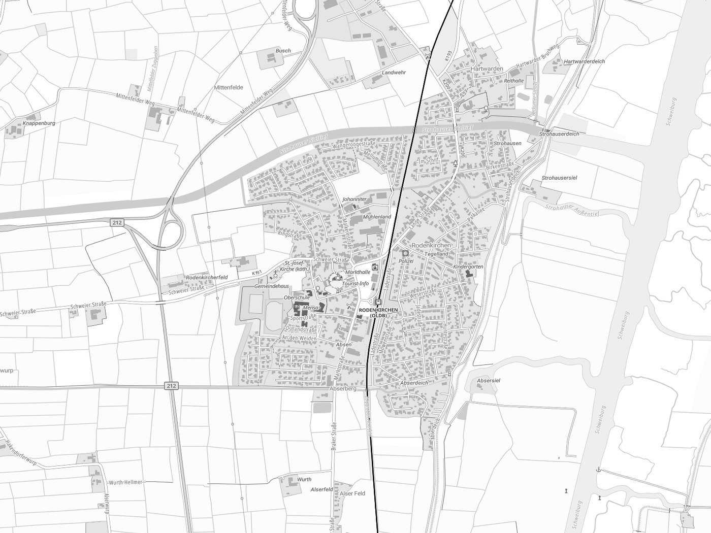 Kartenausschnitt Stadland mit Gewässern