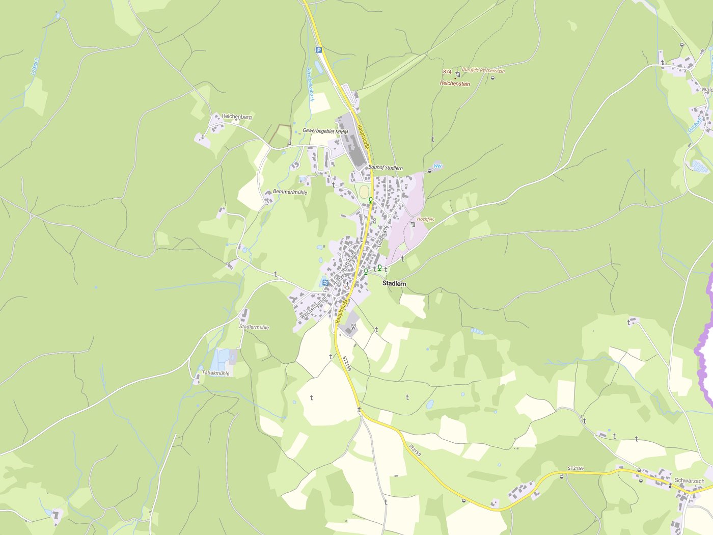 Kartenausschnitt Stadlern mit Gewässern