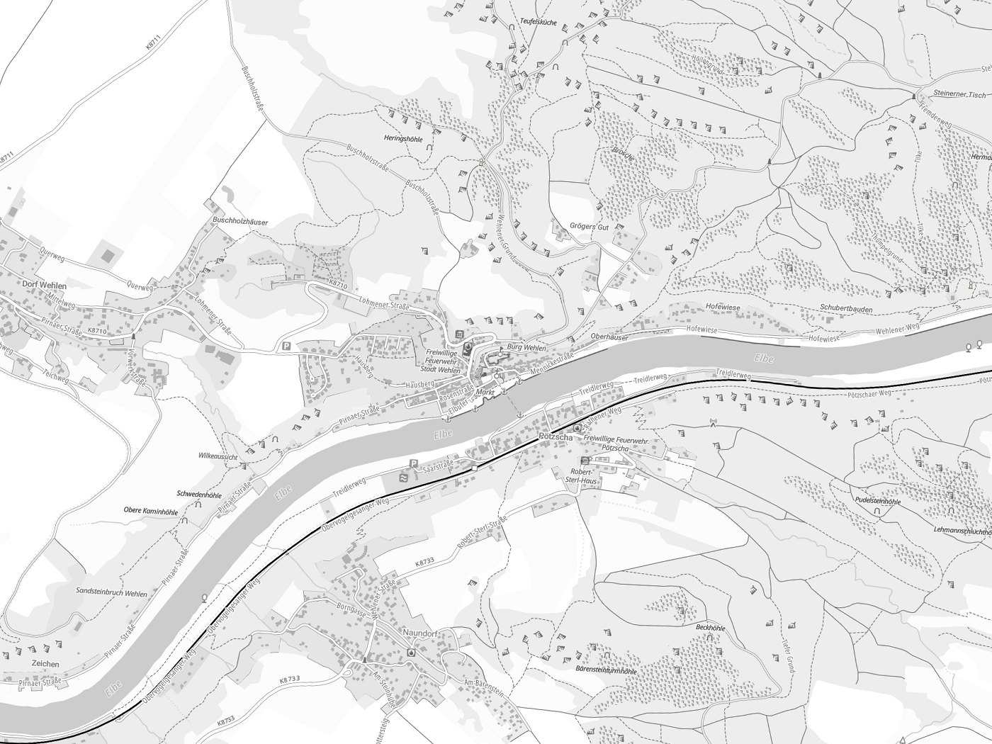 Kartenausschnitt Stadt Wehlen mit Gewässern