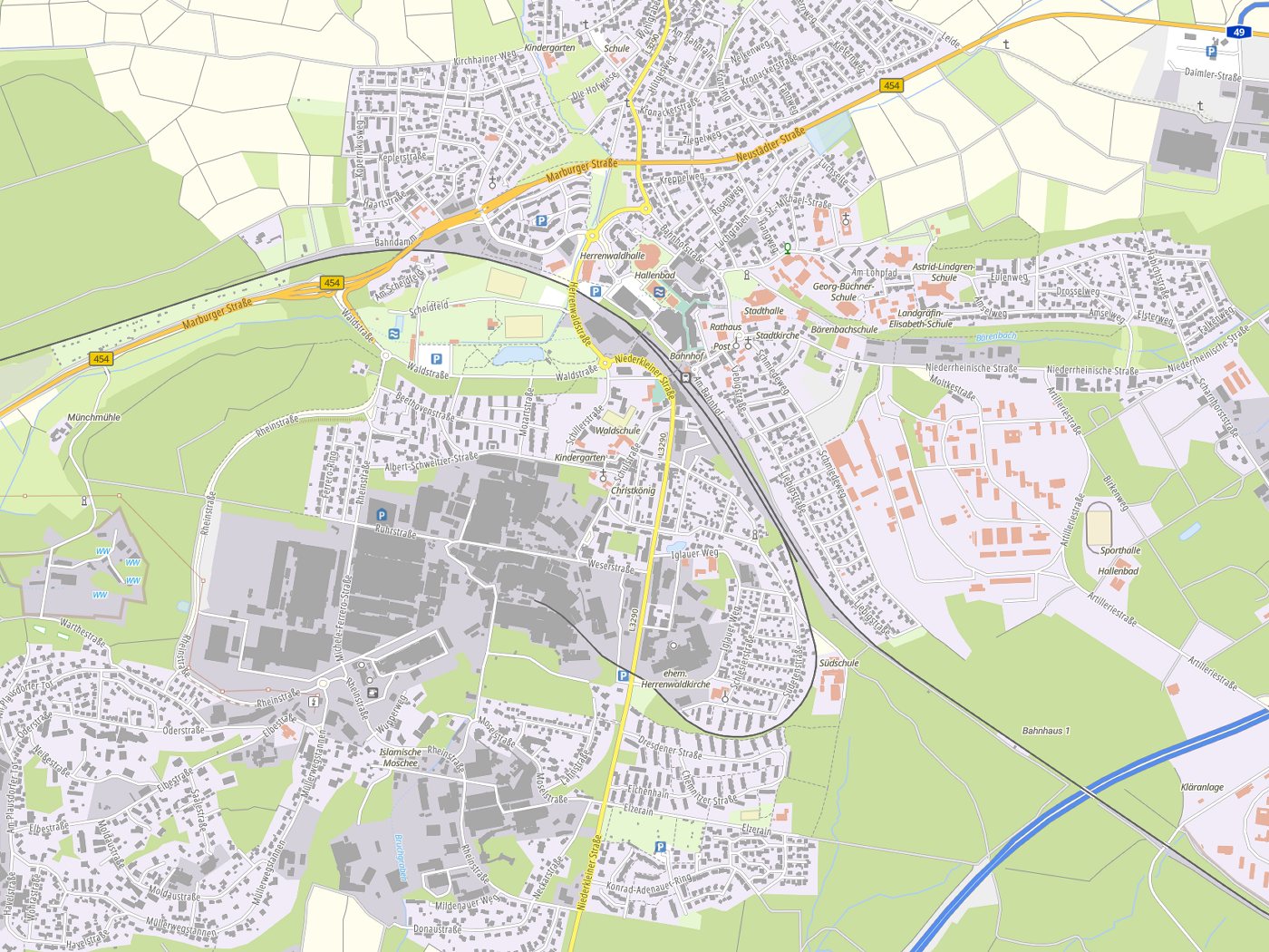 Kartenausschnitt Stadtallendorf mit Gewässern