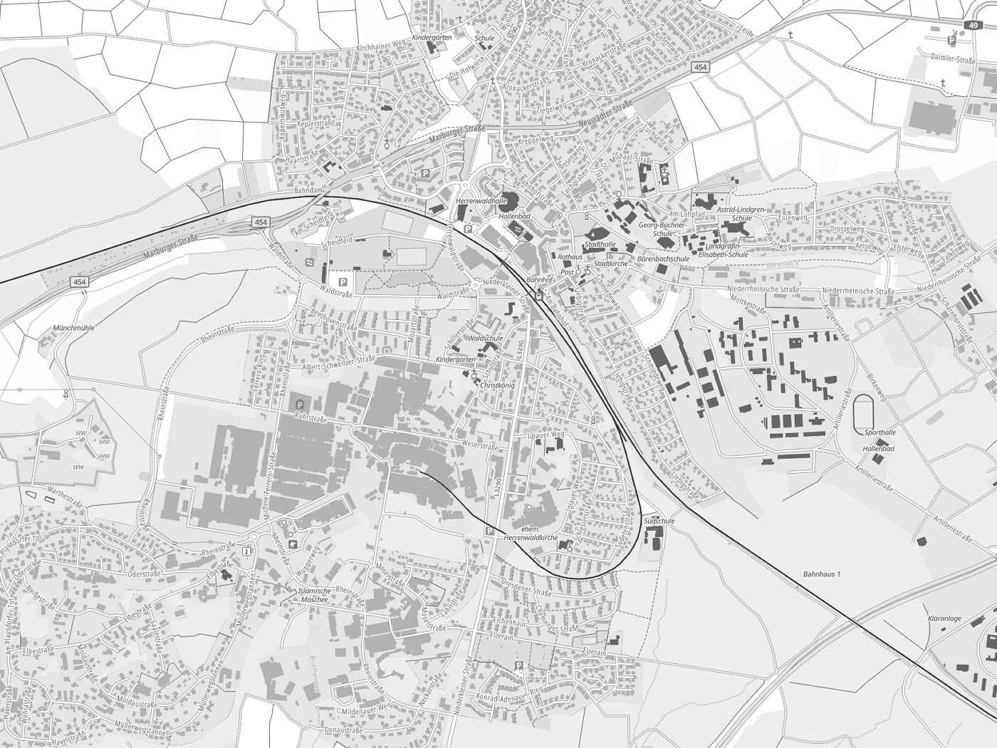 Kartenausschnitt Stadtallendorf mit Gewässern