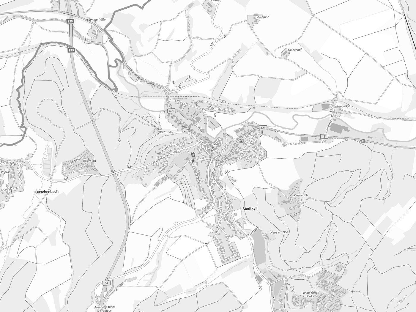 Kartenausschnitt Stadtkyll mit Gewässern