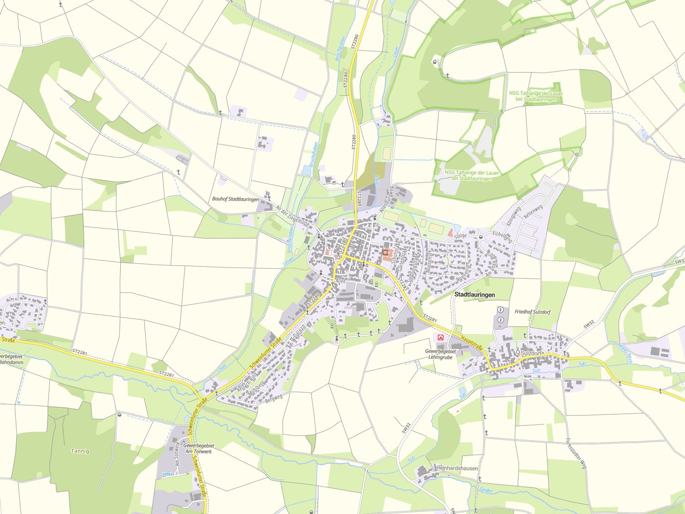 Kartenausschnitt Stadtlauringen mit Gewässern