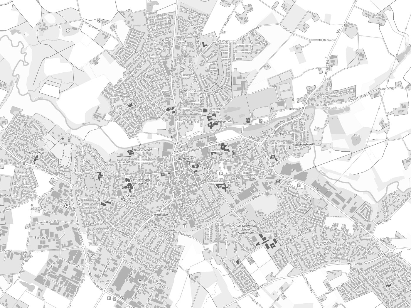 Kartenausschnitt Stadtlohn mit Gewässern
