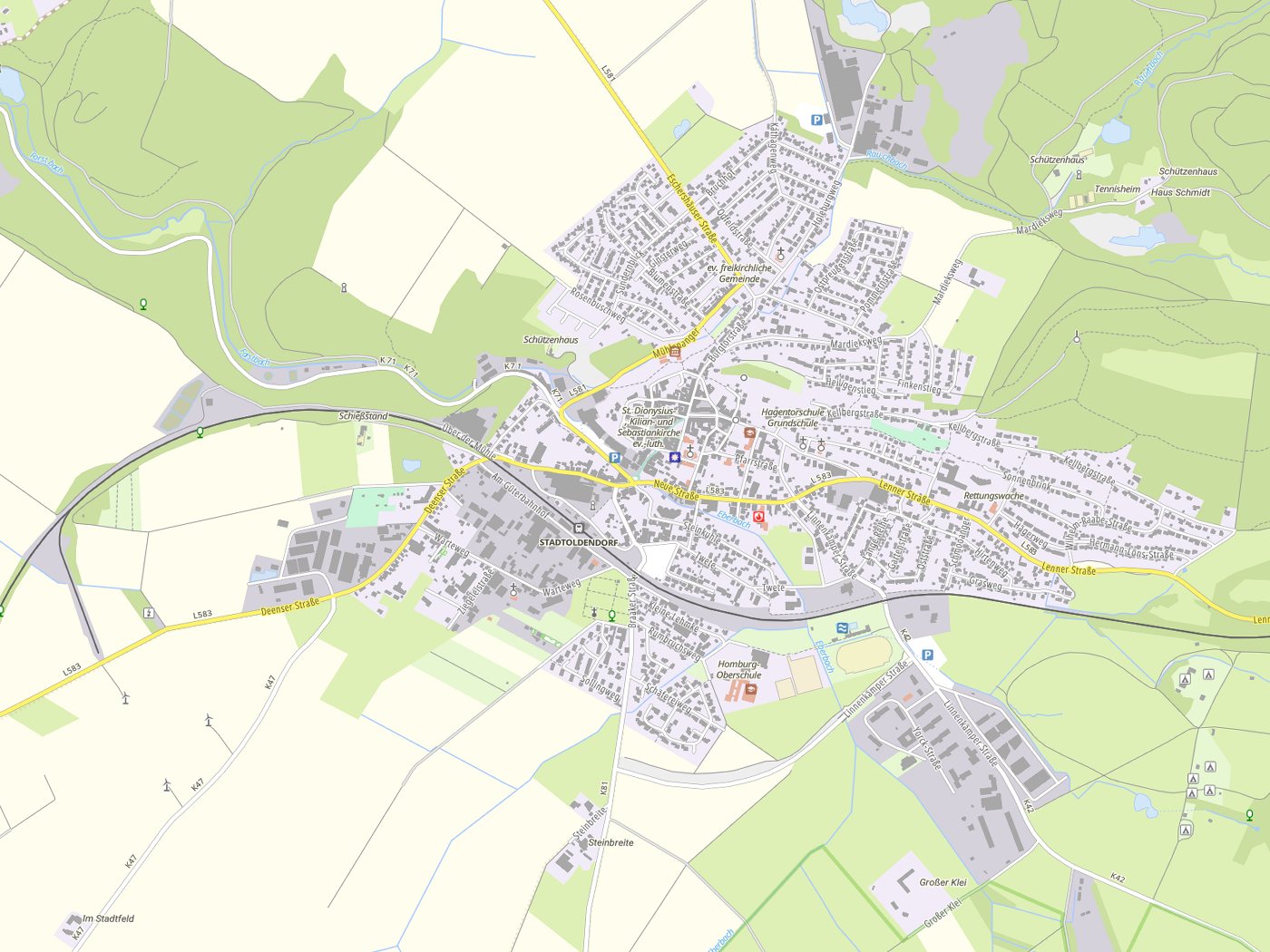 Kartenausschnitt Stadtoldendorf mit Gewässern