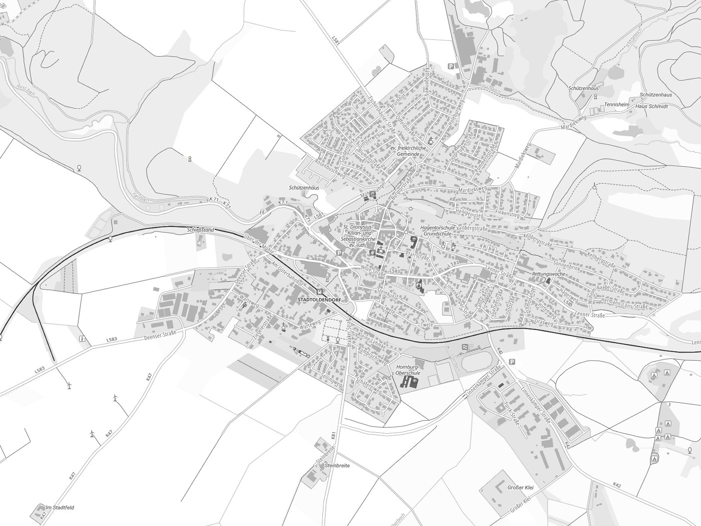 Kartenausschnitt Stadtoldendorf mit Gewässern