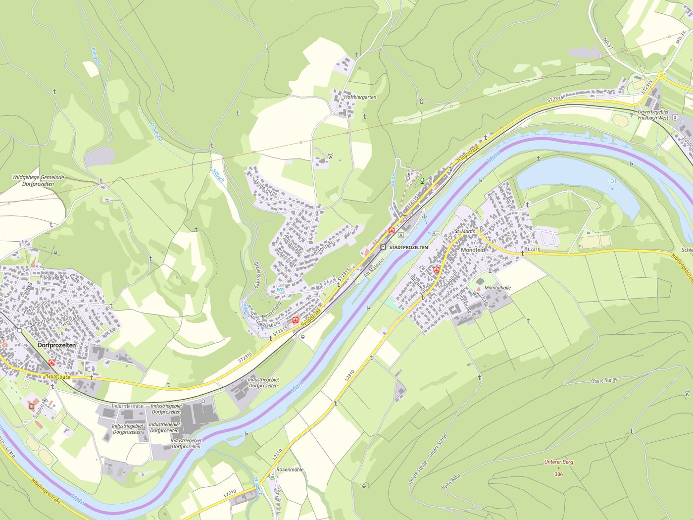 Kartenausschnitt Stadtprozelten mit Gewässern