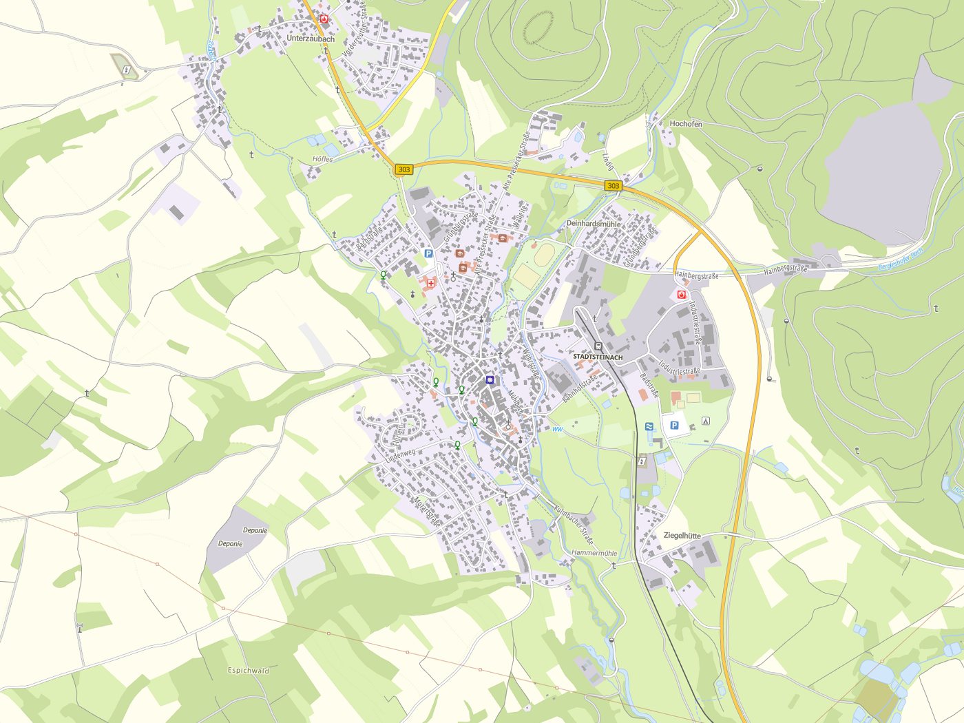 Kartenausschnitt Stadtsteinach mit Gewässern